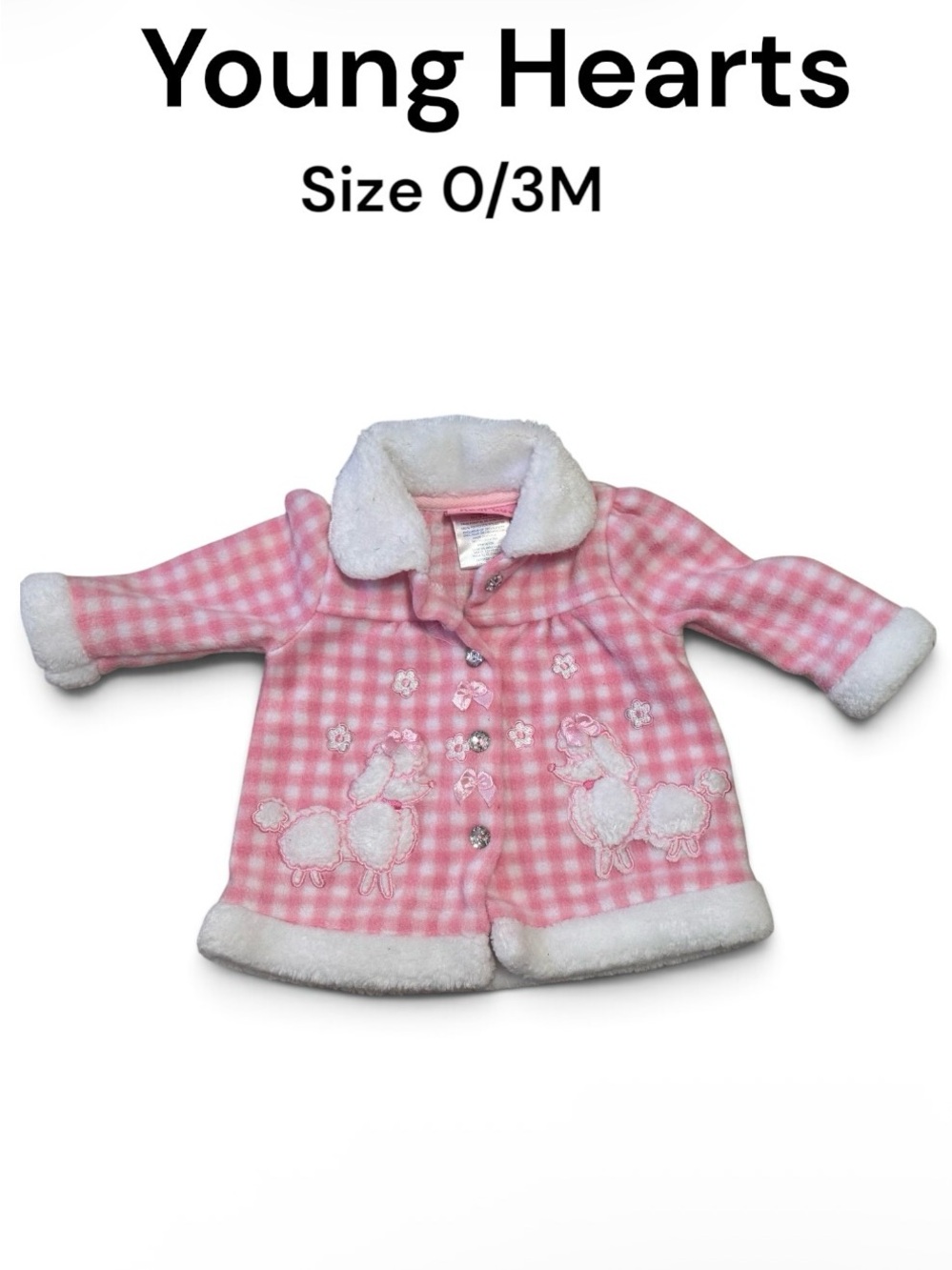 Young Hearts Pink Gingham Plush-Trim Baby Jacket